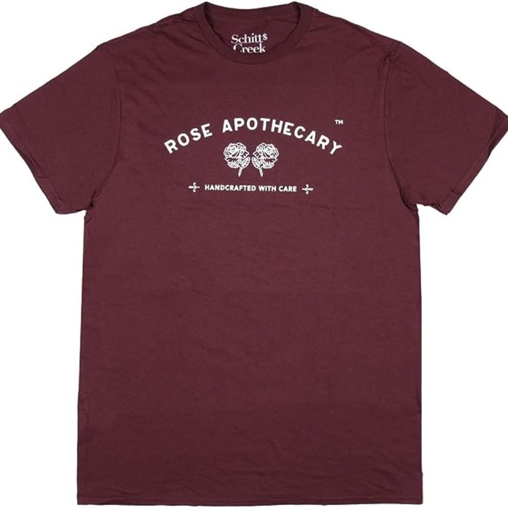 Schitt's Creek Mens Rose Apothecary Maroon Shirt New